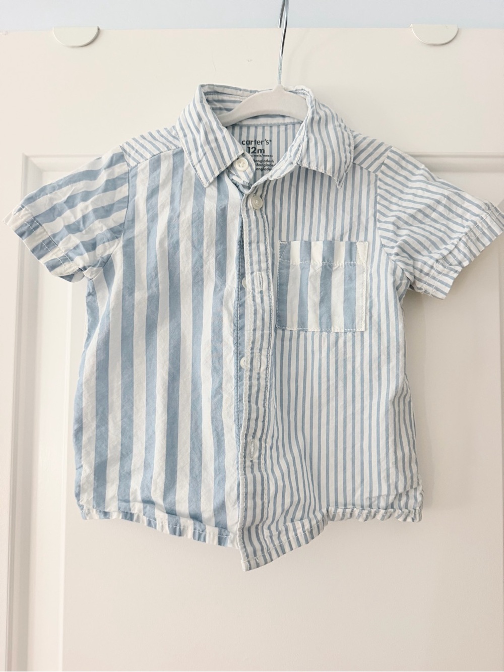 Carter's Light Blue and White Striped Short-Sleeve Button-Down Shirt